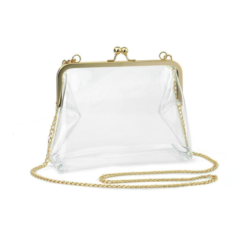7317 Clear Transparent PVC Kiss Lock Chain Cross Body Bag Clutch